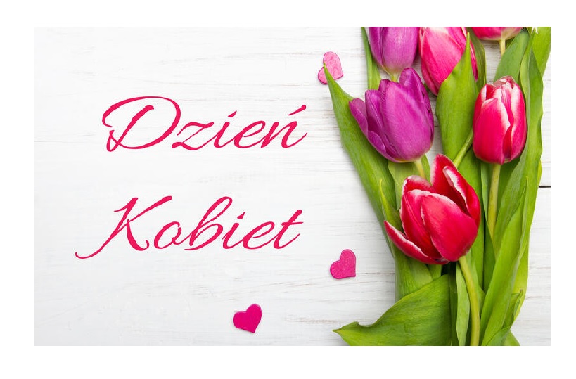 kartka z napisem dzień kobiet i tulipany