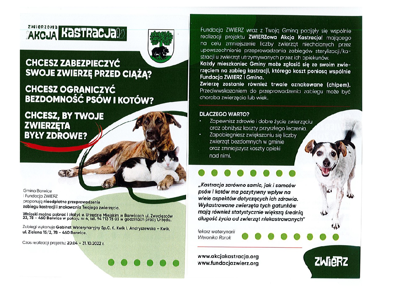 plakat informacyjny o akcji Zwierzowa Akcja Kastracja