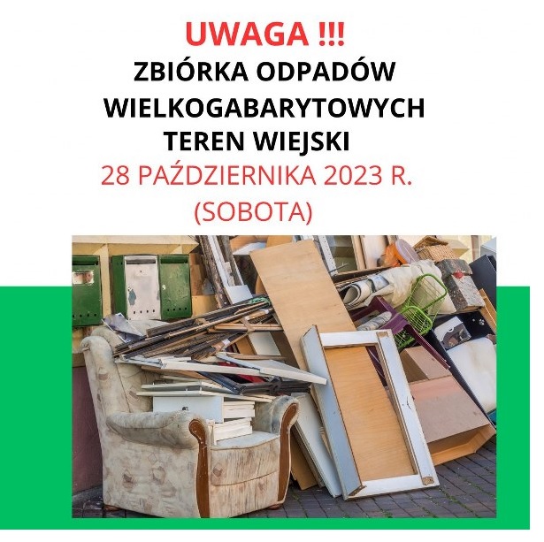 plakat informujący o zbiórce odpadów wielkogabarytowych na terenie wiejskim