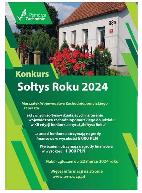 Plakat informujący o konkursie "Sołtys Roku" 2024.
