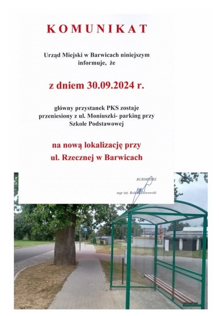 Informacja w sprawie przystanku autobusowego.