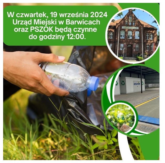 Zmiana godzin pracy urzędu miejskiego i PSZOK w dniu 19 września 2024.