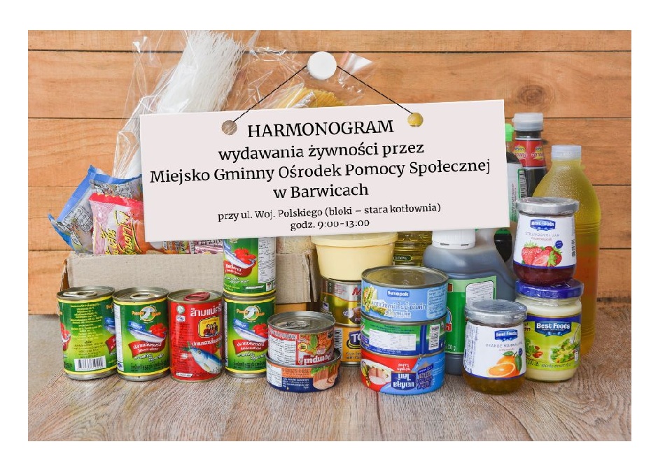 Harmonogram wydawania żywności przez Miejsko Gminny Ośrodek Pomocy Społecznej w Barwicach