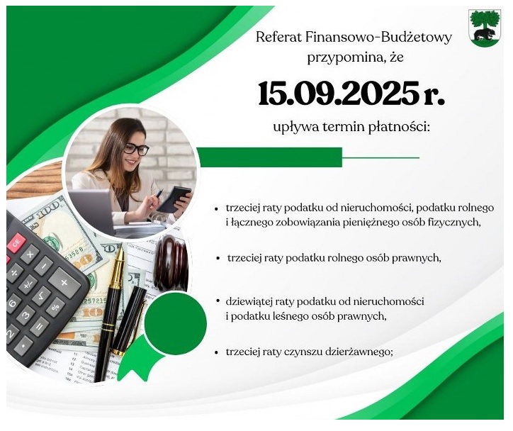 Plakat informujący o terminie płatności podatków.
