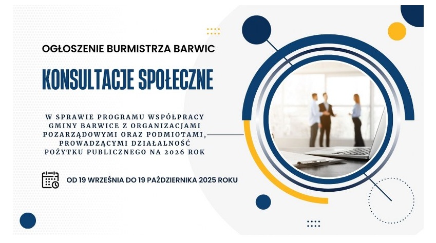 Konsultacje społeczne w sprawie programu współpracy Gminy Barwice z organizacjami pozarządowymi na 2026 rok