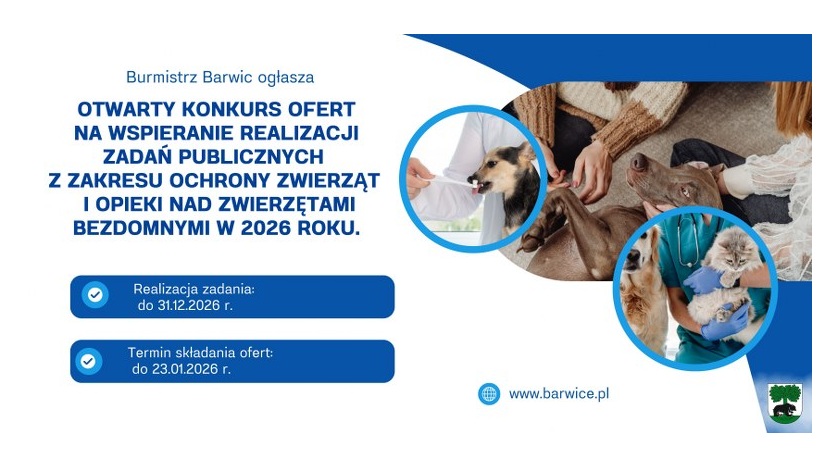 Plakat informujący o otwartym konkursie ofert z zakresu ochrony zwierząt i opieki nad zierzętami