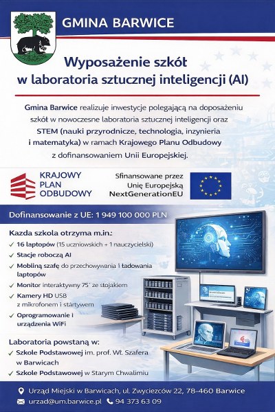 Plakat dotyczący wyposażenia szkół w laboratoria sztucznej inteligencji (AI)