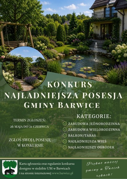 Plakat konkursu Najładniejsza Posesja Gminy Barwice