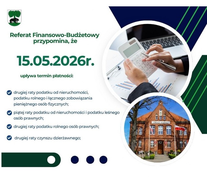 Plakat informujący o zbliżającym się terminie płatności podatków i opłat