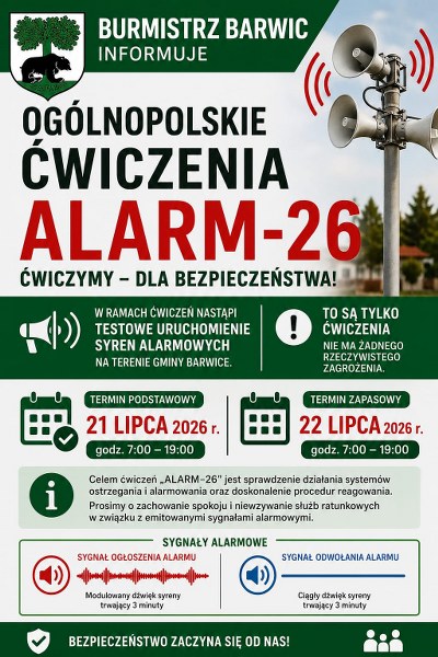 plakat dotyczący uruchomienia syren alarmowych