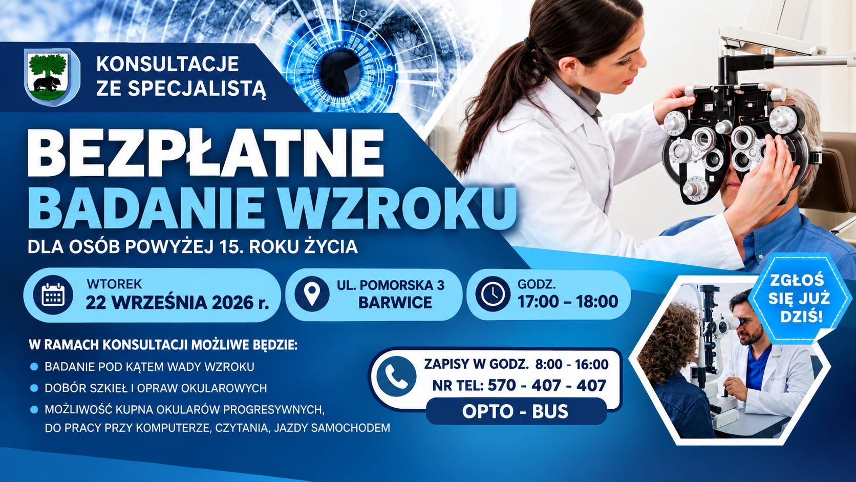 Bezpłatne badanie wzroku w Barwicach
