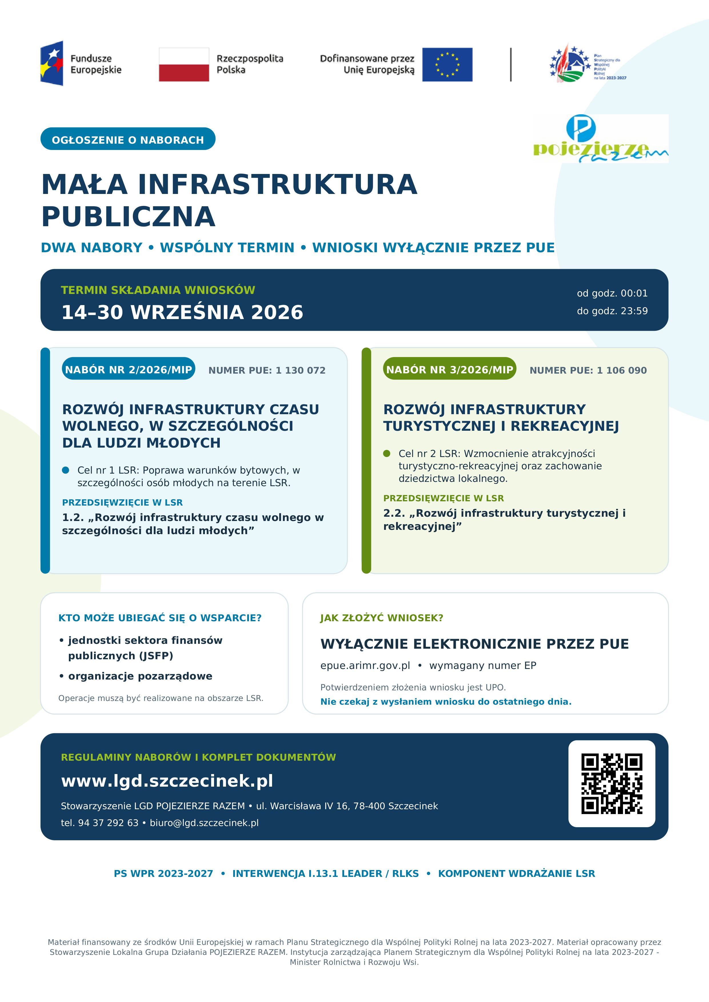 Nabory wniosków na poprawę dostępu do małej infrastruktury publicznej