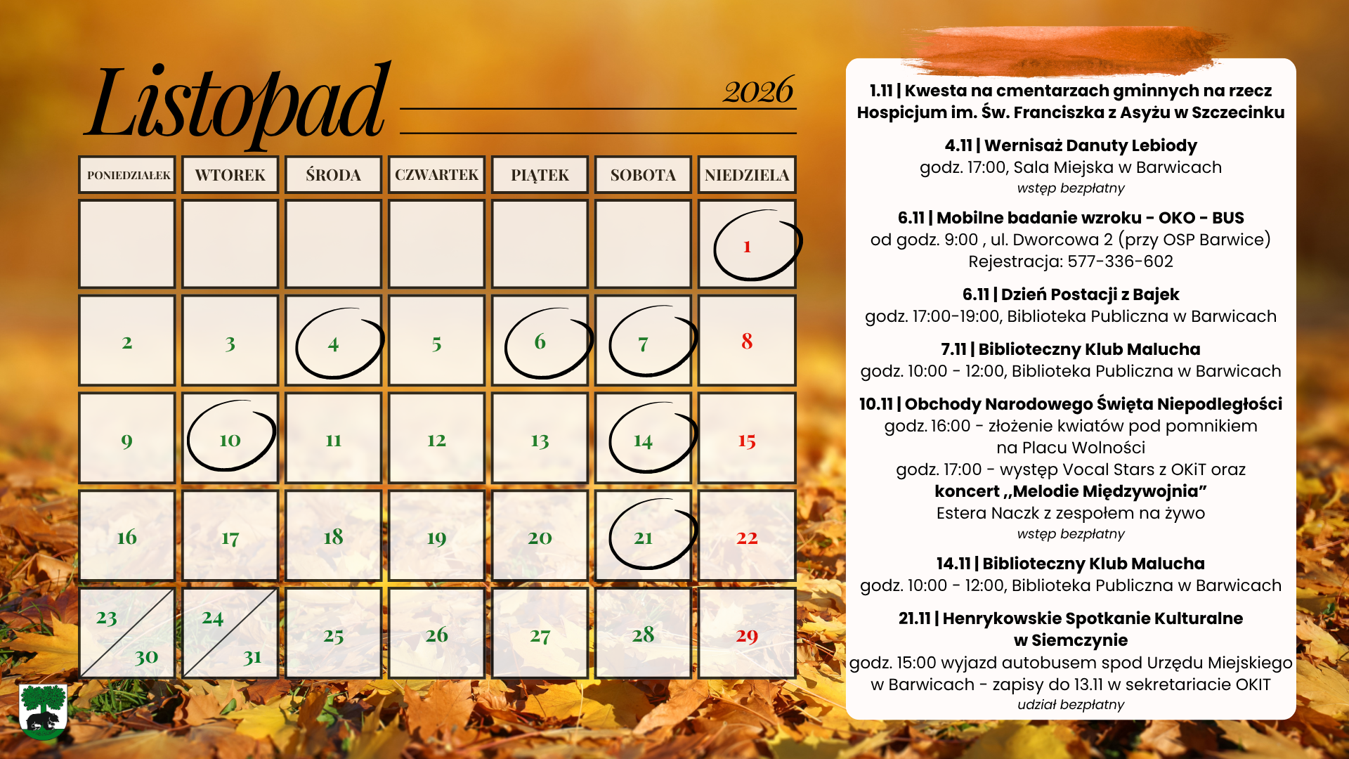LISTOPAD W GMINIE BARWICE – SPRAWDŹ, CO BĘDZIE SIĘ DZIAŁO! 