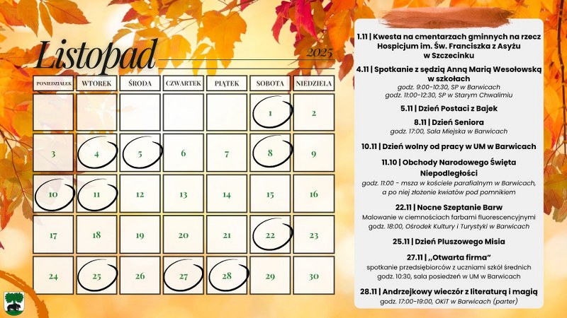 kalendarz listopad