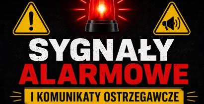 plakat z napisem sygnały alarmowe i komunikaty ostrzegawcze