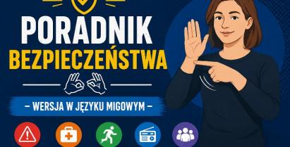 Plakat z napisem poradnik bezpieczeństwa