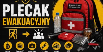 na plakacie plecak ewakuacyjny