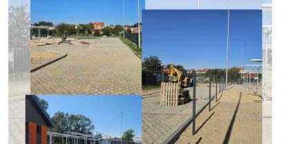 kolaż trzech zdjęć z placu budowy nowego targowiska