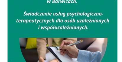 Plakat zapraszający do składania ofert na świadczenie usług psychologiczno-terapeutycznych dla osób uzależnionych i współuzależnionych.