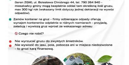 Plakat informujący "Gdzie wyrzucać gruz?"
