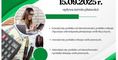 Plakat informujący o terminie płatności podatków.