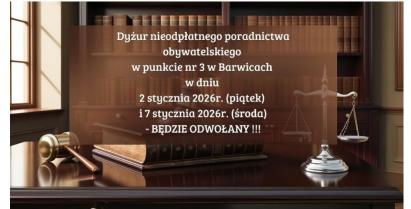 Plakat dotyczący nieodpłatnego poradnictwa obywatelskiego.