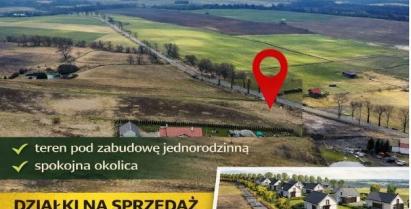 Plakat informujący o sprzedaży działek w Barwicach