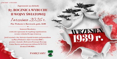 Zaproszenie na obchody 87. rocznicy wybuchu II wojny światowej