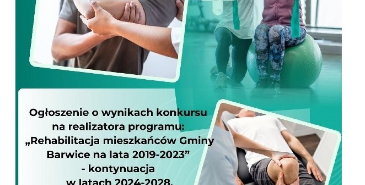 Na plakacie osoby podczas zabiegów rehabilitacyjnych