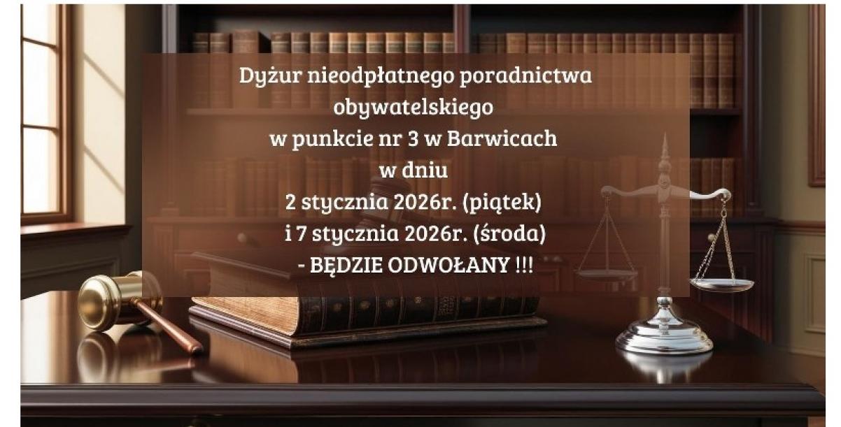 Plakat dotyczący nieodpłatnego poradnictwa obywatelskiego.