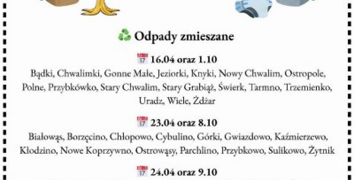 Harmonogram mycia pojemników na odpady zmieszane oraz bio