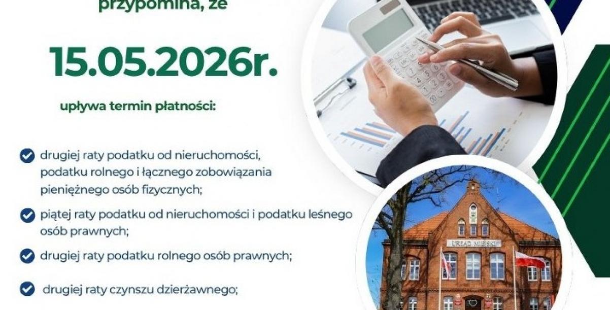 Plakat informujący o zbliżającym się terminie płatności podatków i opłat