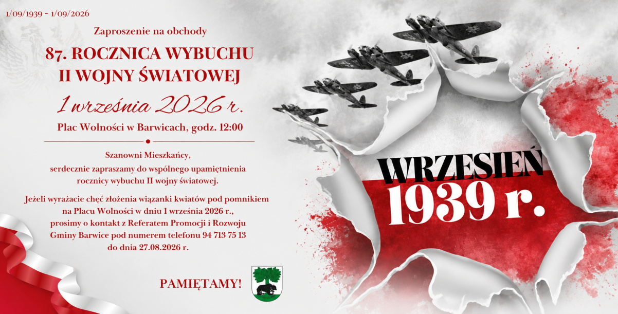 Zaproszenie na obchody 87. rocznicy wybuchu II wojny światowej