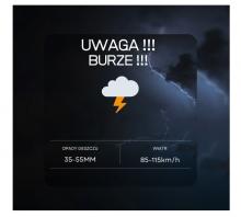 Plakat ostrzegający przed burzami