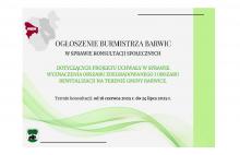 Ogłoszenie Burmistrza w sprawie konsultacji społecznych dotyczących projektu uchwały w sprawie wyznaczenia obszaru zdegradowanego i obszaru rewitalizacji na terenie Gminy Barwice